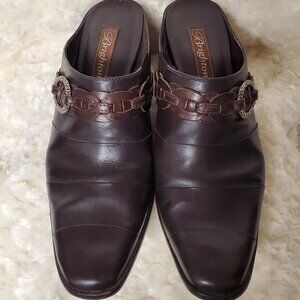 8.5 Medium BRIGHTON Tamia Brown Leather & Silver Concho Leather Mules 2.5" Heels